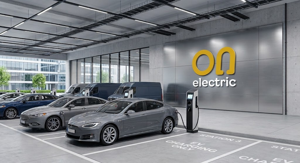 Estación de carga EV en estacionamiento corporativo